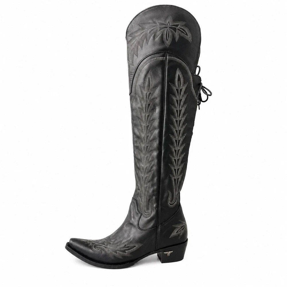 Lane Lexington Corset Boots Women's Size 11 Black Leather Over The Knee
